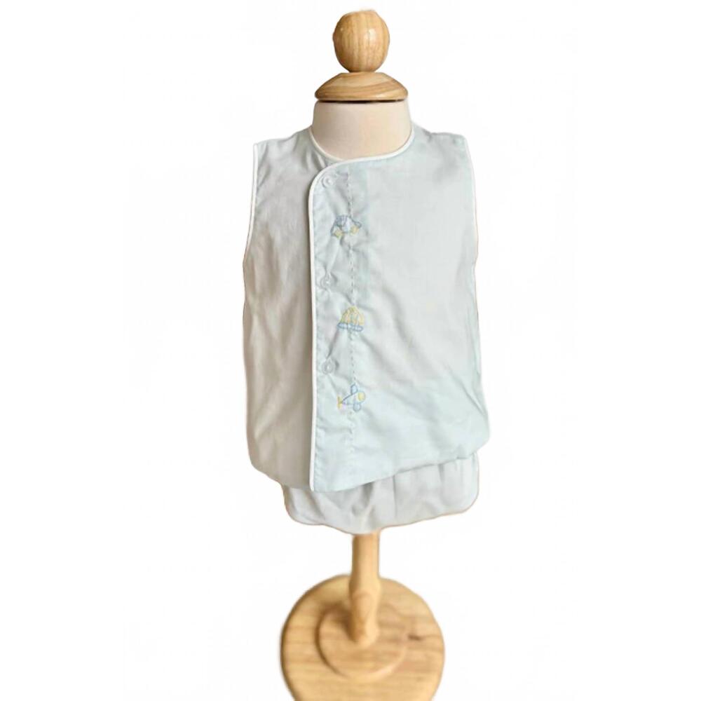 NEW BABY SEN kids' embroidered vehicle diaper set in light blue